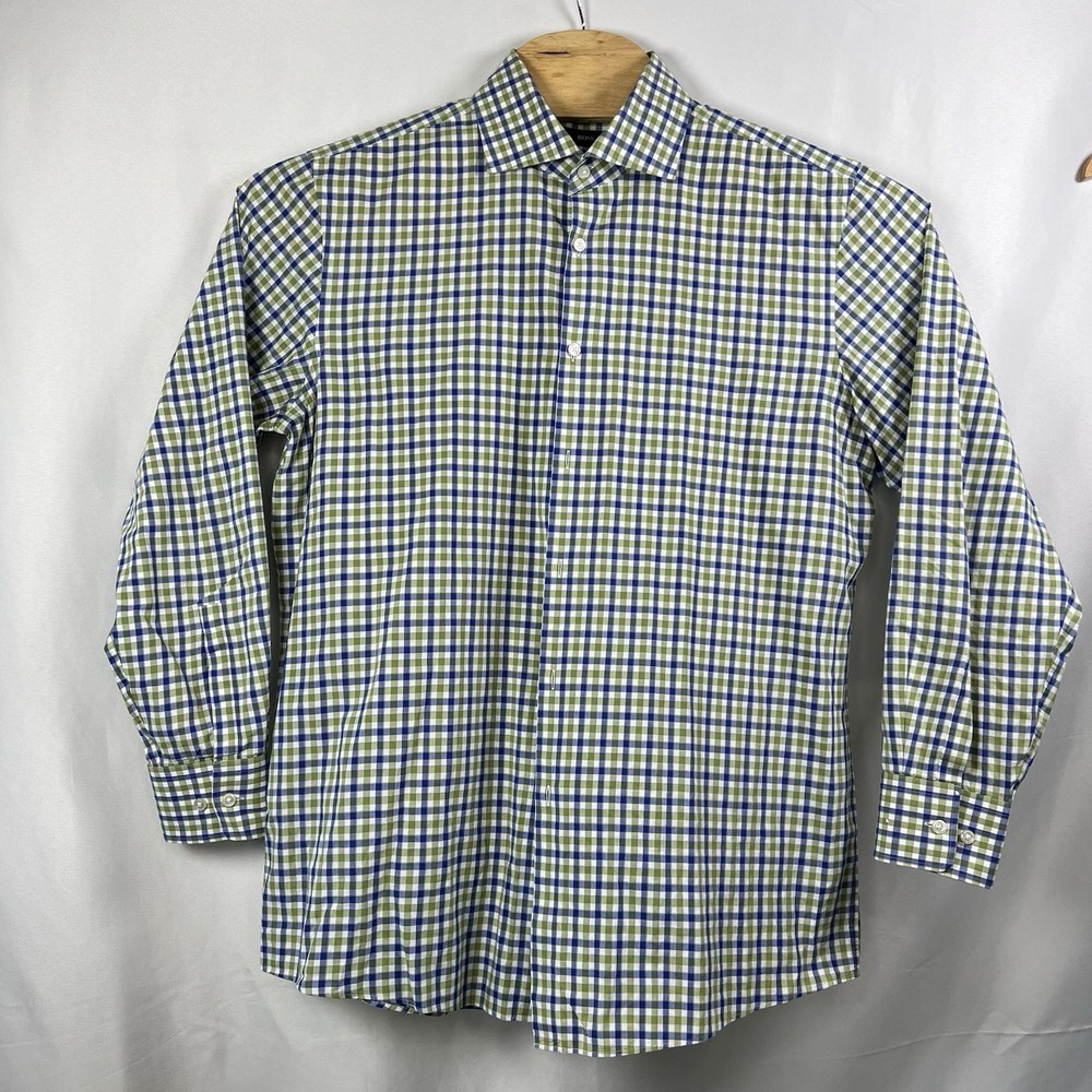 HUGO BOSS MEN'S SHARP FIT CUTAWAY DRESS SHIRT SIZE 17 & 34-35 HARDLY WORN! GREEN